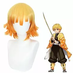 Anime Cosplay Perruque Cosplay - Demon Slayer Agatsuma Zenitsu (Orange Foncé)